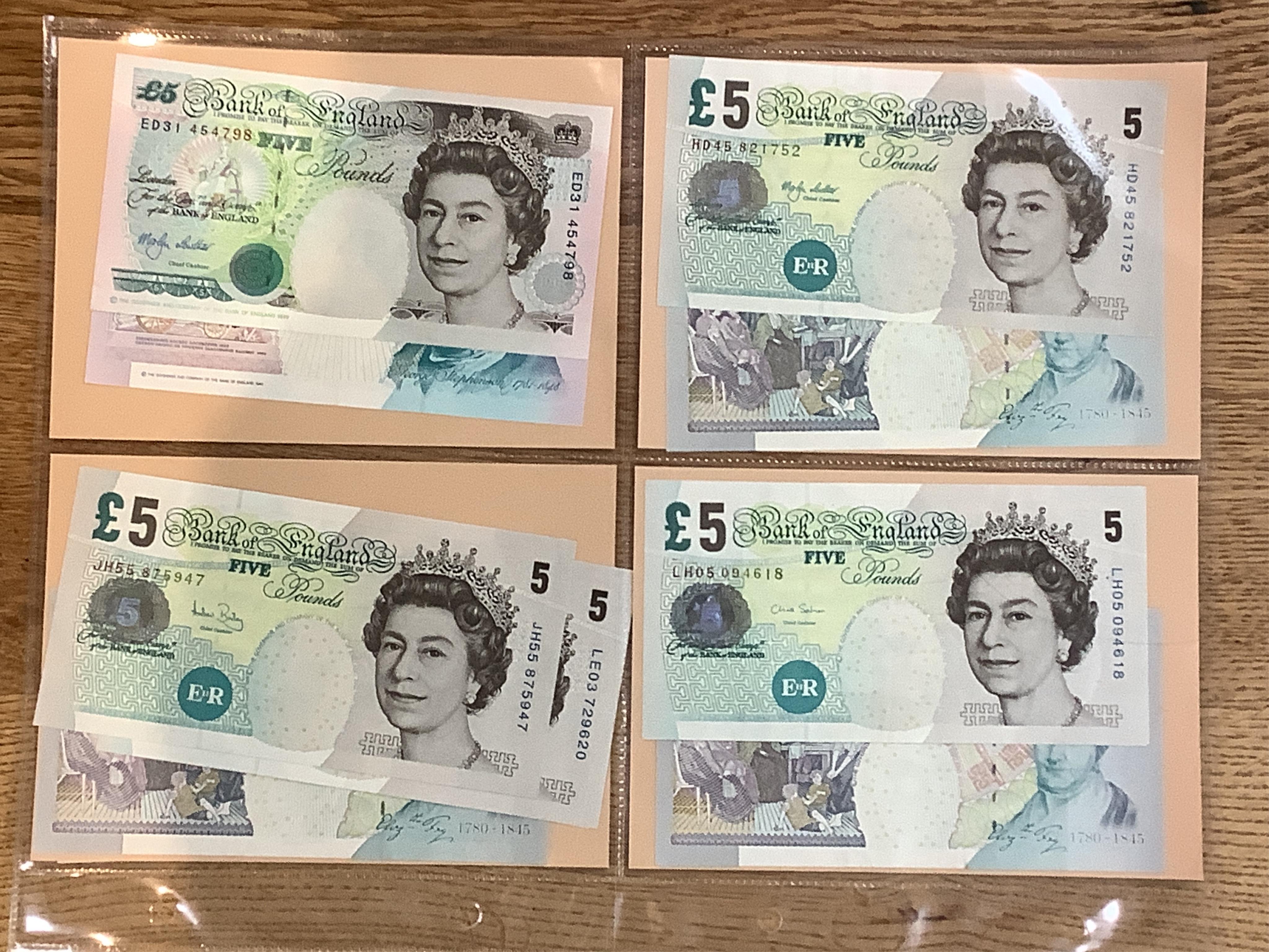 A group of 34 assorted ERII Five Pound banknotes